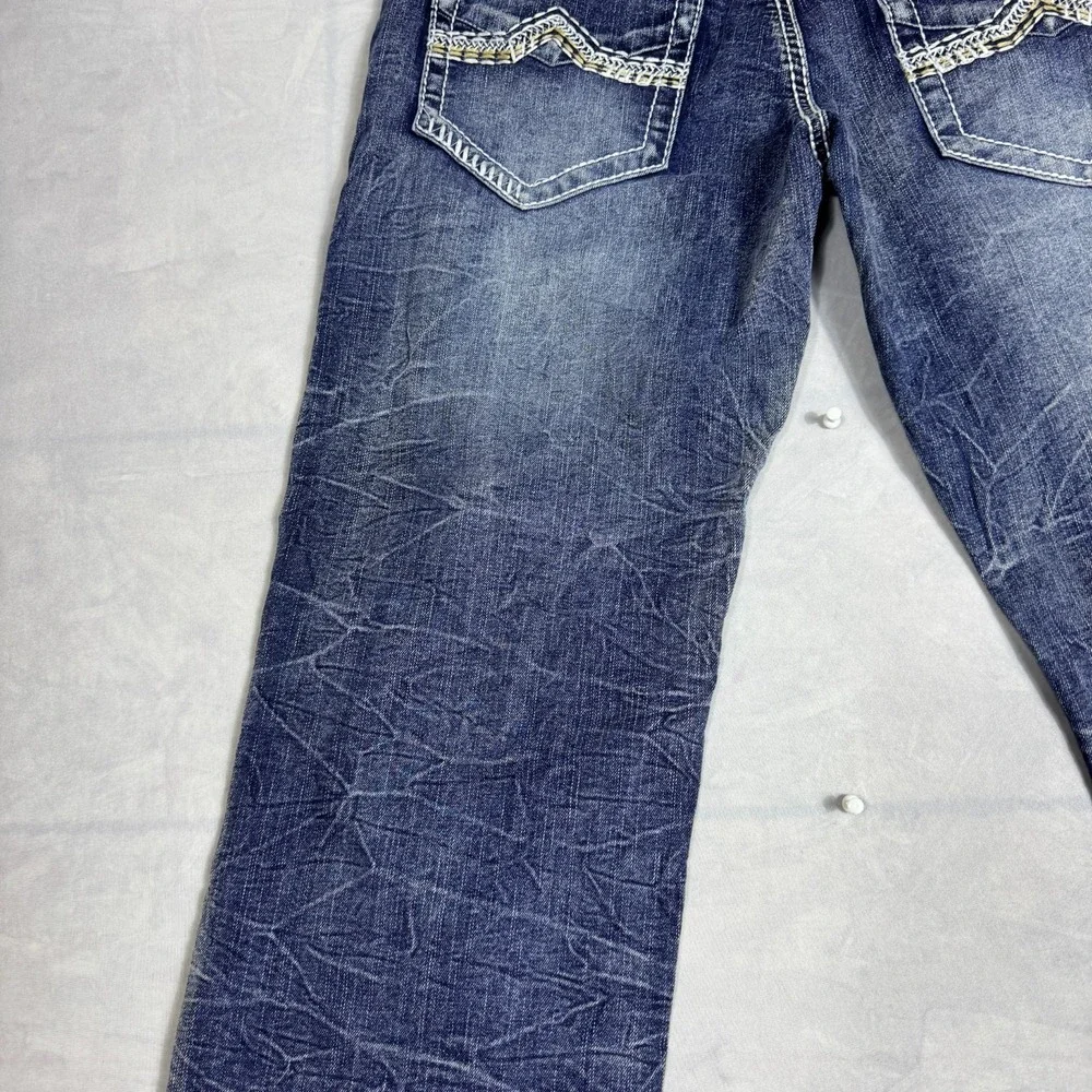True Luck Mens Straight Leg‎ Jeans Blue Faded Denim Whisker 5-Pocket Size 30/30